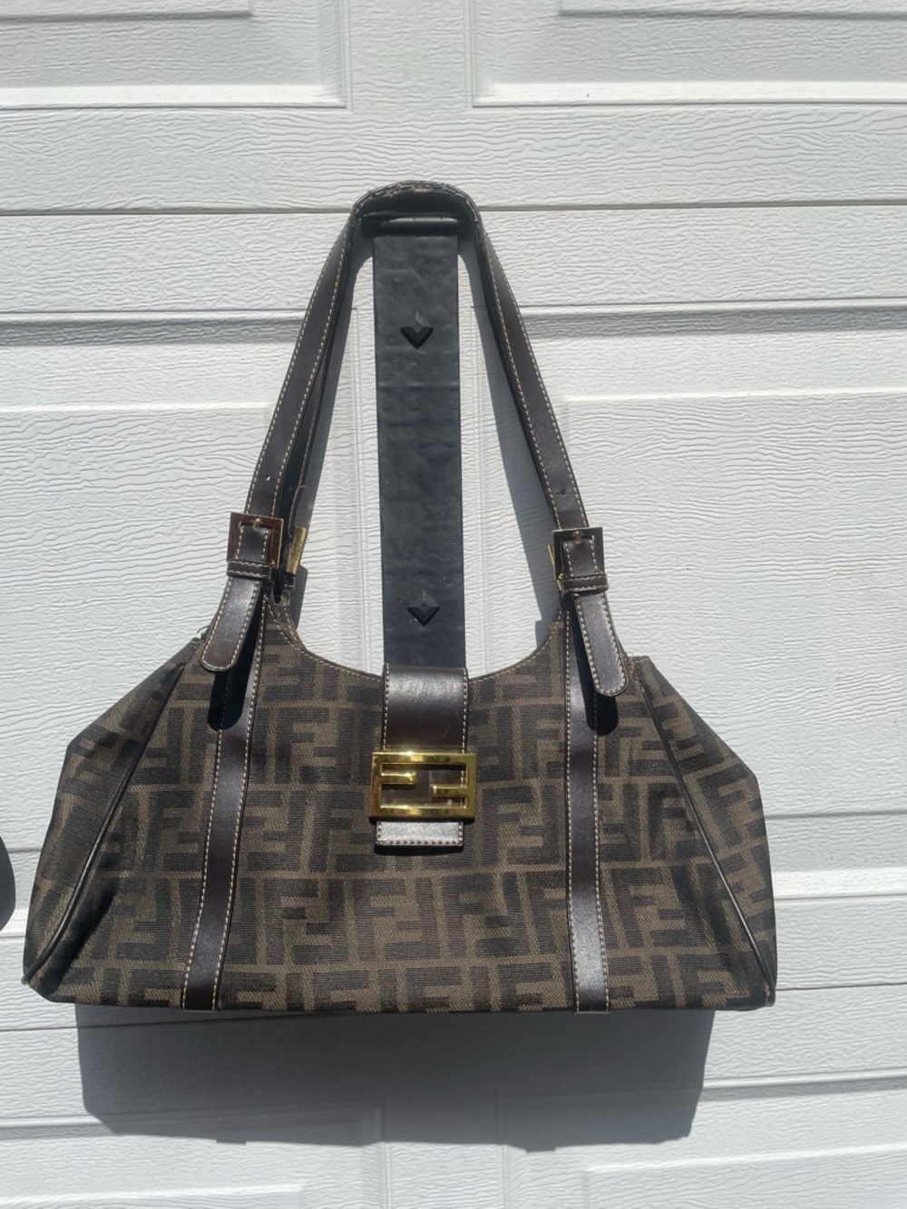 Fendi Brown Monogram Shoulder Bag with Gold Hardware